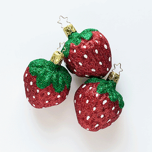 Sugared Strawberry Glass Ornament