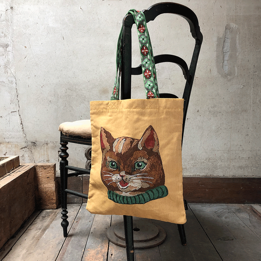 Nathalie Lete Cat on Butterscotch Tote Bag