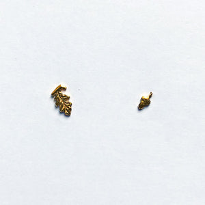 Tiny Acorn & Leaf Stud Earrings