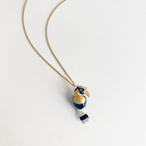 Hornbill Bird Hand-Painted Porcelain Charm Necklace