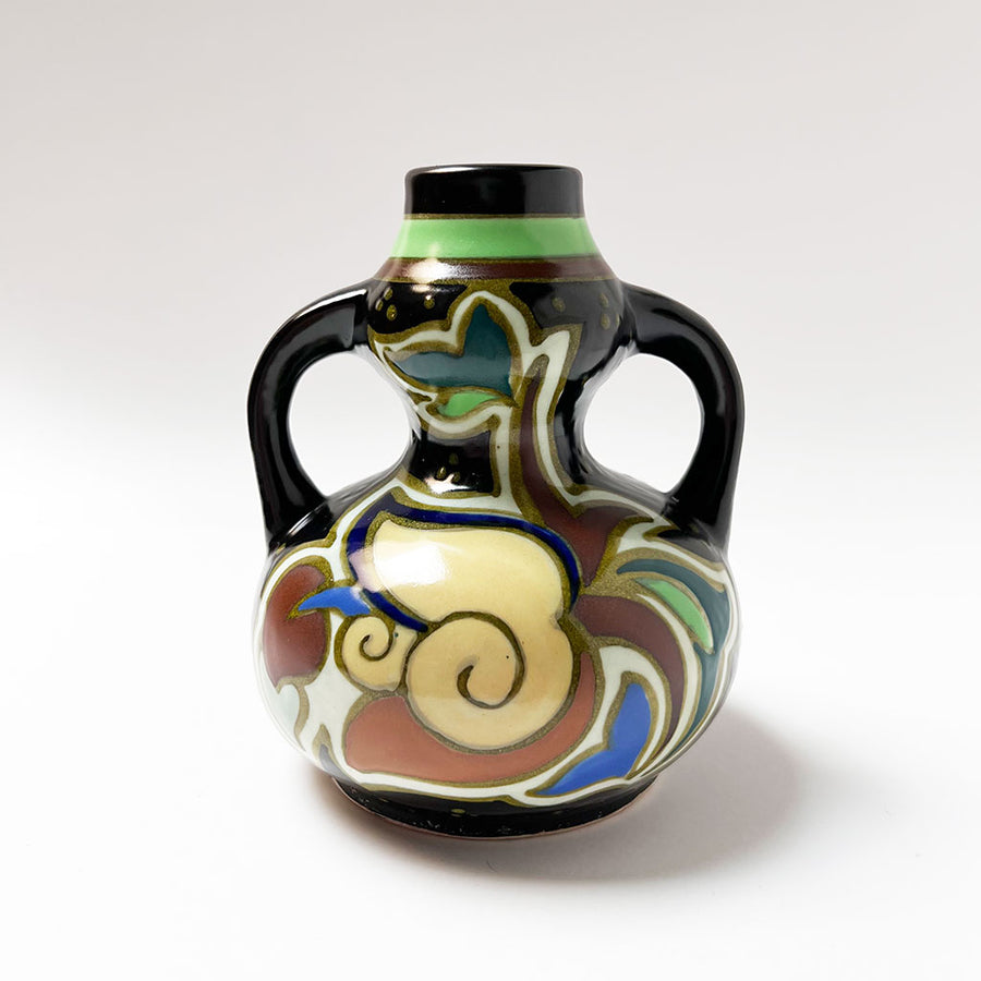Vintage Deco Ceramic Double Handle Vase Made in Japan