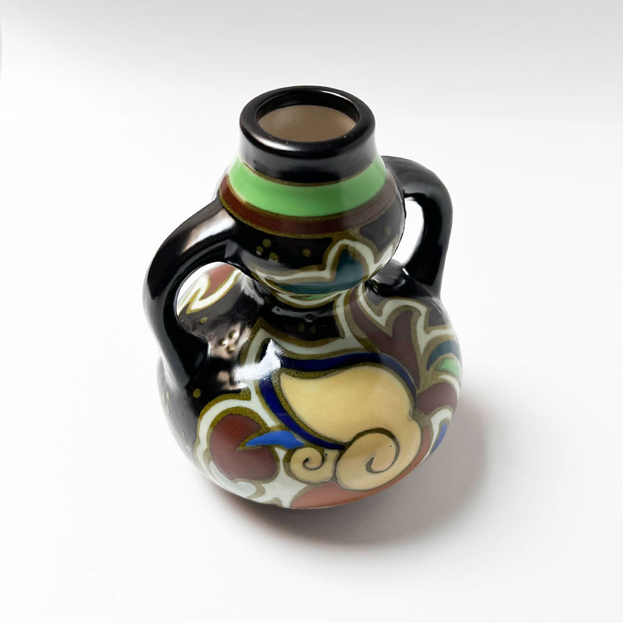 Vintage Deco Ceramic Double Handle Vase Made in Japan