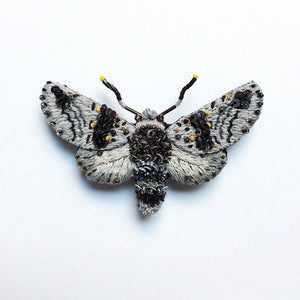 White & Grey Moth Embroidered Pin