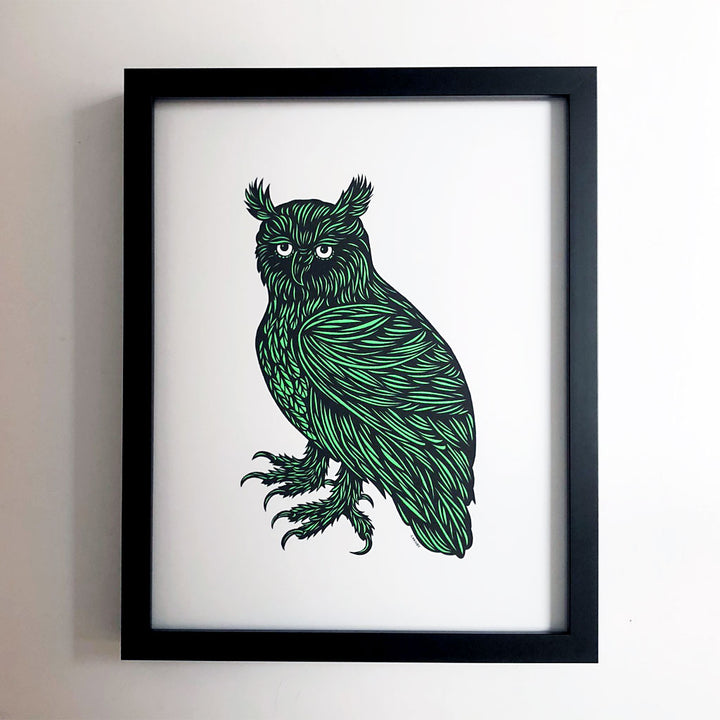 Don Carney Wise Owl Teal Green Art Print {DCP03}